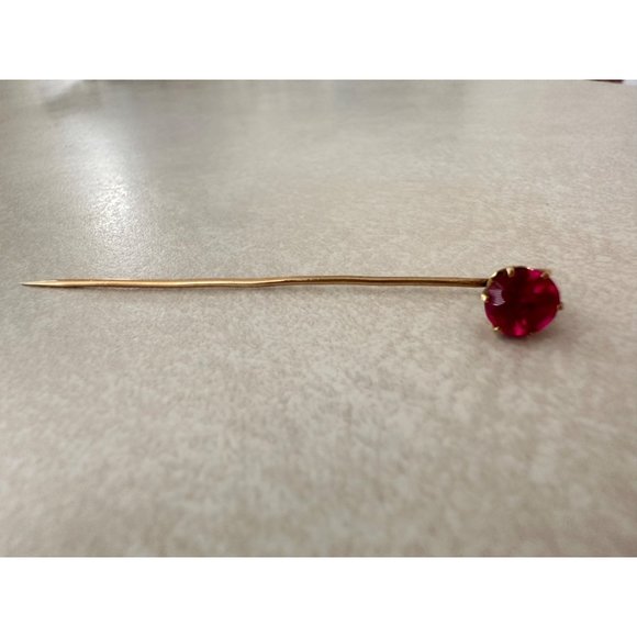 Antique 18kt solid rose gold old European cut genuine 1.22ct ruby stick pin - Picture 3 of 10
